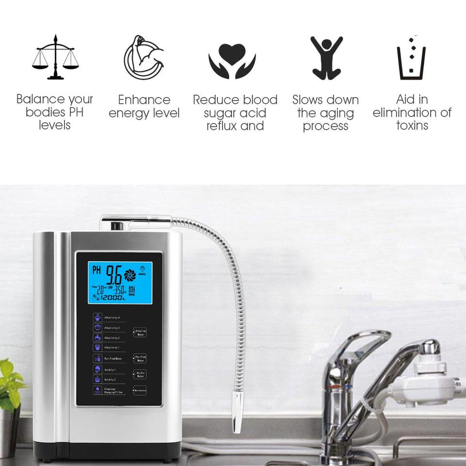 5plates Water Ionizer Hydrogen Generator Machine Purifier Produces pH 3.5-10.5 Alkaline Acid Water Water Filter System for Home