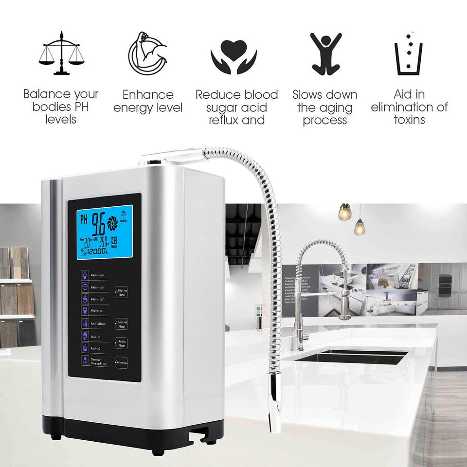 5plates Water Ionizer Hydrogen Generator Machine Purifier Produces pH 3.5-10.5 Alkaline Acid Water Water Filter System for Home