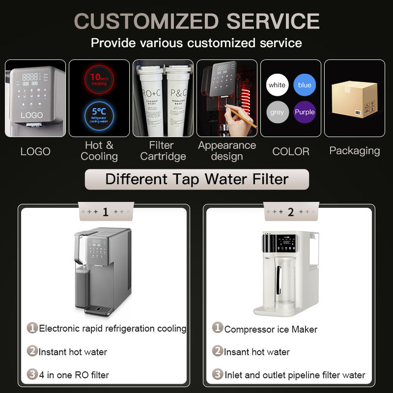 All-in-one Desktop Ro Reverse Osmosis Smart Touch Water Purifier Cold Instant Drinking Water Dispenser Installation-free