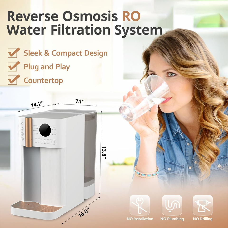 4-in-1 Reverse Osmosis Water Filter Countertop, Water Purifier System, RO Home Water Filter Dispenser and Cold