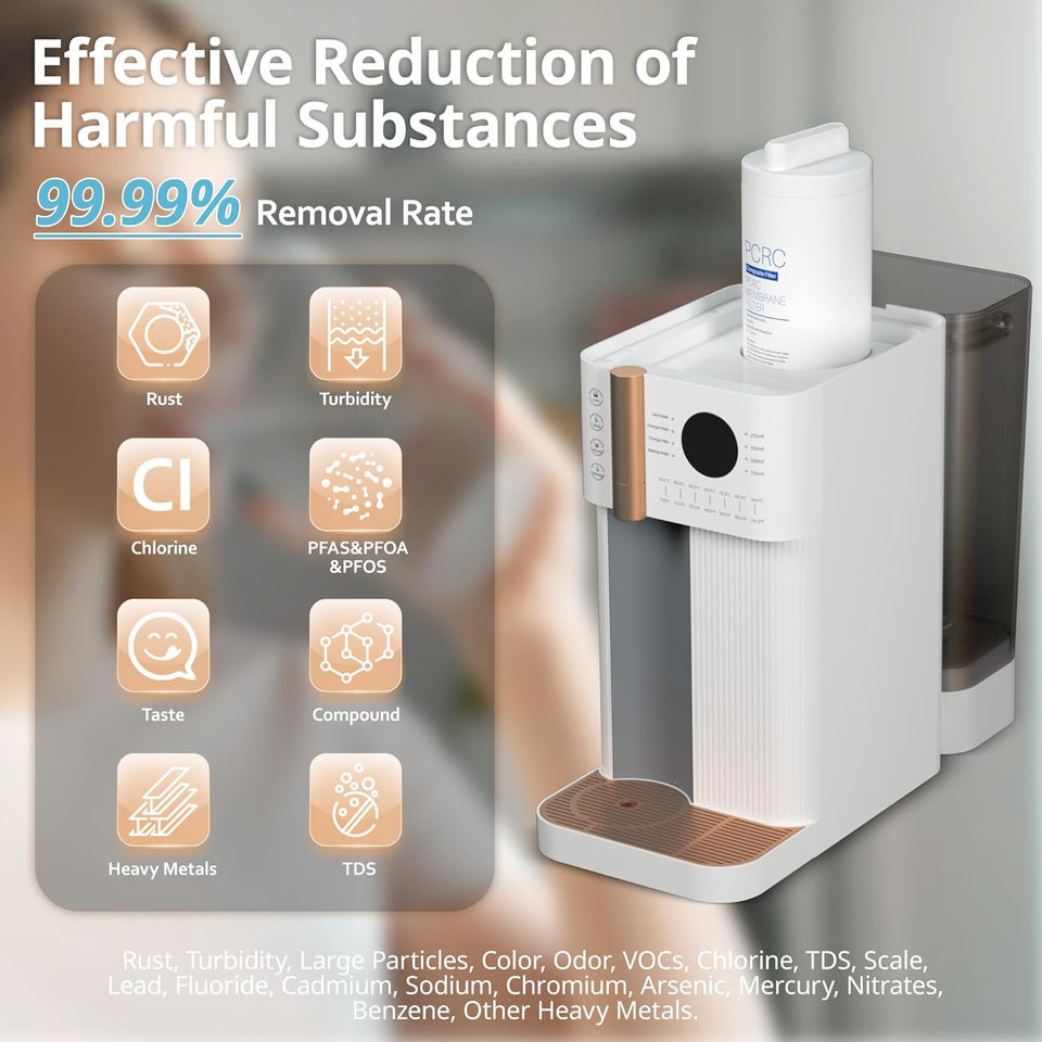 4-in-1 Reverse Osmosis Water Filter Countertop, Water Purifier System, RO Home Water Filter Dispenser and Cold