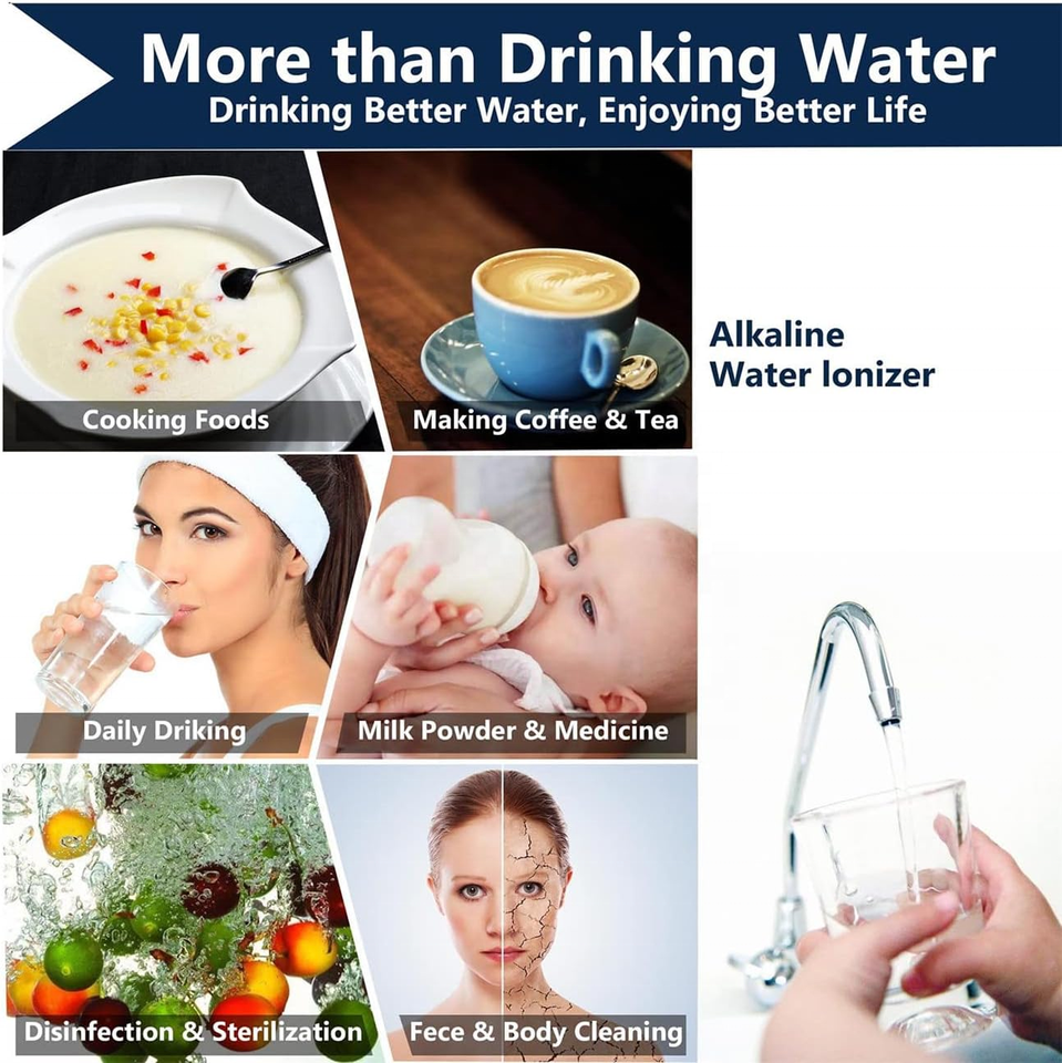 Alkaline Water Ionizer 3.8 Inches Touch Screen Acidic Water Purifier Water PH ORP Auto Cleaning