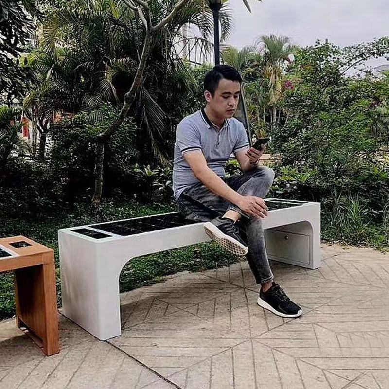 Solar Powered Garden Bench Charging Electric Bikes and Mobility Scooters