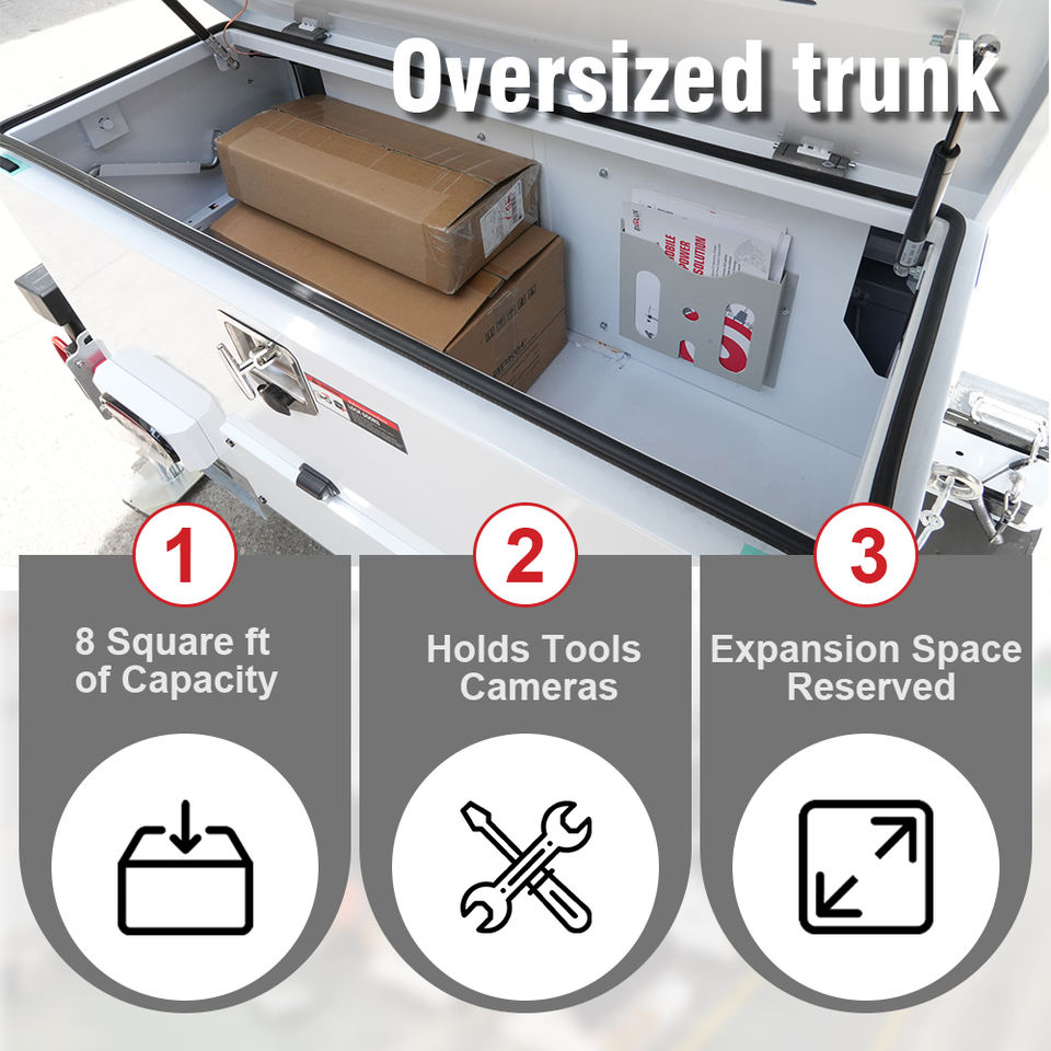 BIGLUX Solar Security Trailer Surveillance Skid 2x600W Solar Panels IP65 Waterproof Gel Battery 9m Electric Lifting for Parking