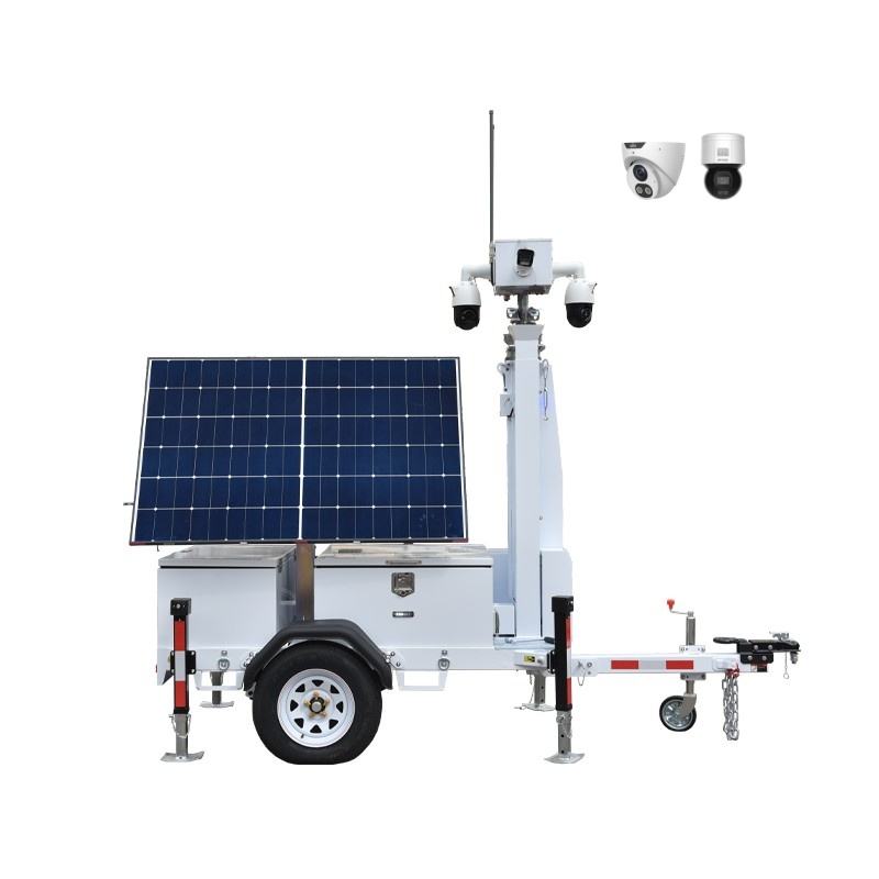Foldable 2 Panel Solar CCTV Trailer with Electric Lifting for Packing Lots