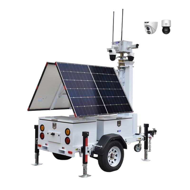 Foldable 2 Panel Solar CCTV Trailer with Electric Lifting for Packing Lots