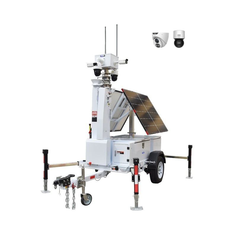 Foldable 2 Panel Solar CCTV Trailer with Electric Lifting for Packing Lots
