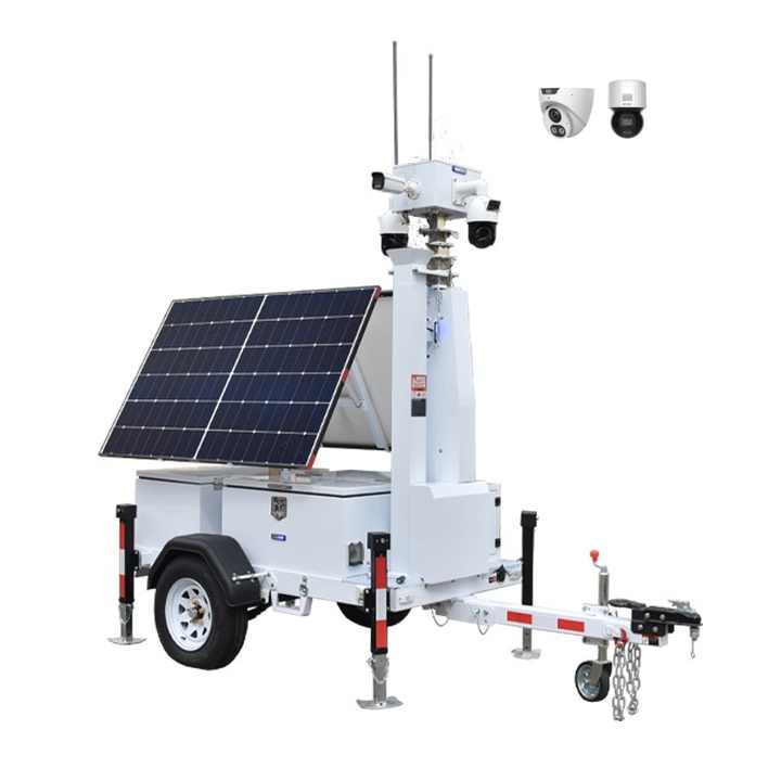 Foldable 2 Panel Solar CCTV Trailer with Electric Lifting for Packing Lots