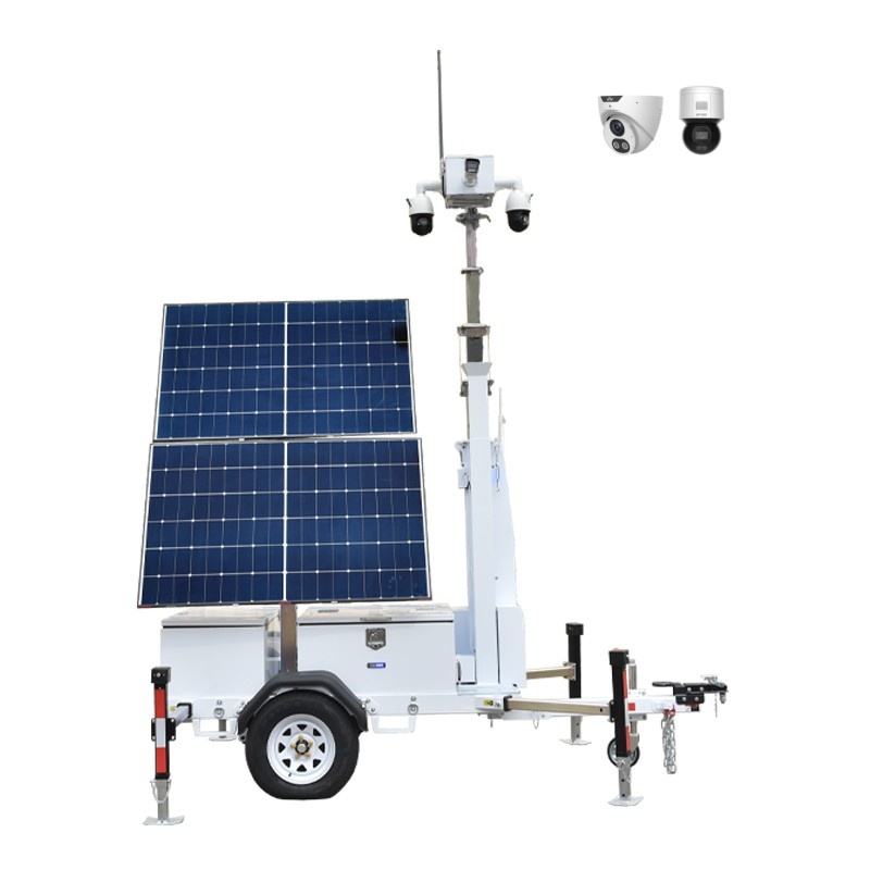 Foldable 2 Panel Solar CCTV Trailer with Electric Lifting for Packing Lots