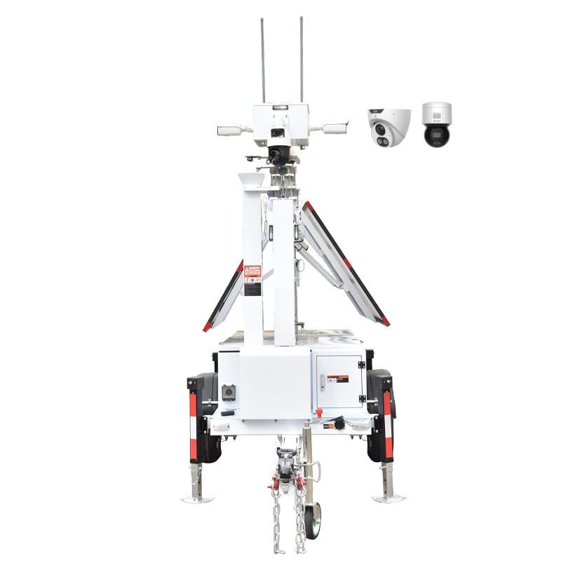 Foldable 2 Panel Solar CCTV Trailer with Electric Lifting for Packing Lots