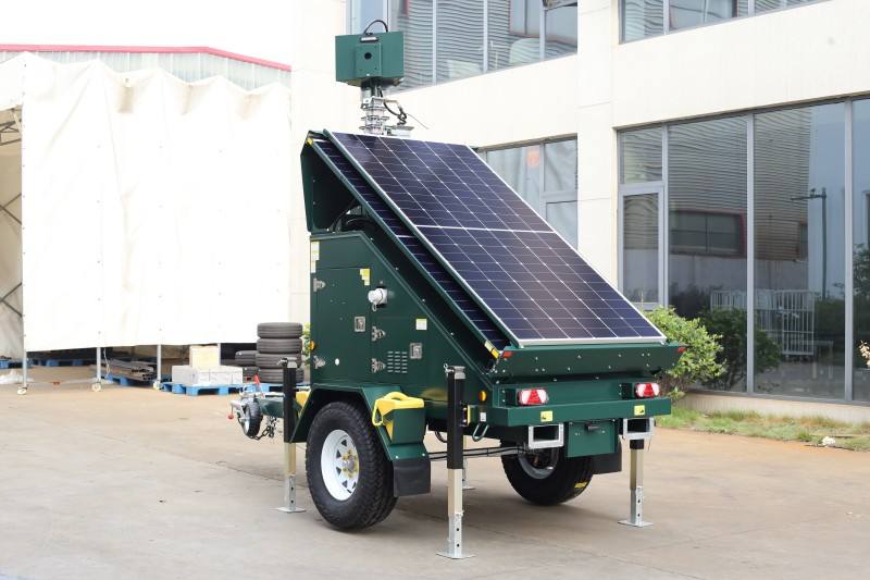 Trailer for Mobile Solar Monitoring System with 3 Solar Panels and PTZ Camera