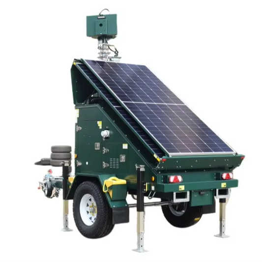 Trailer for Mobile Solar Monitoring System with 3 Solar Panels and PTZ Camera