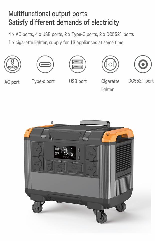 Manufacturer Mobile Emergency LiFePO4 Battery 220V Solar Powered Backup Generator 3000W Home Outdoor Portable Power Station