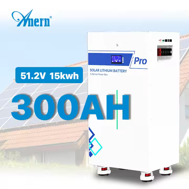 Anern 51.2v 100ah 200ah 300ah Lifepo4 Battery 10kwh 15kwh Solar Lithium Ions Battery Pack