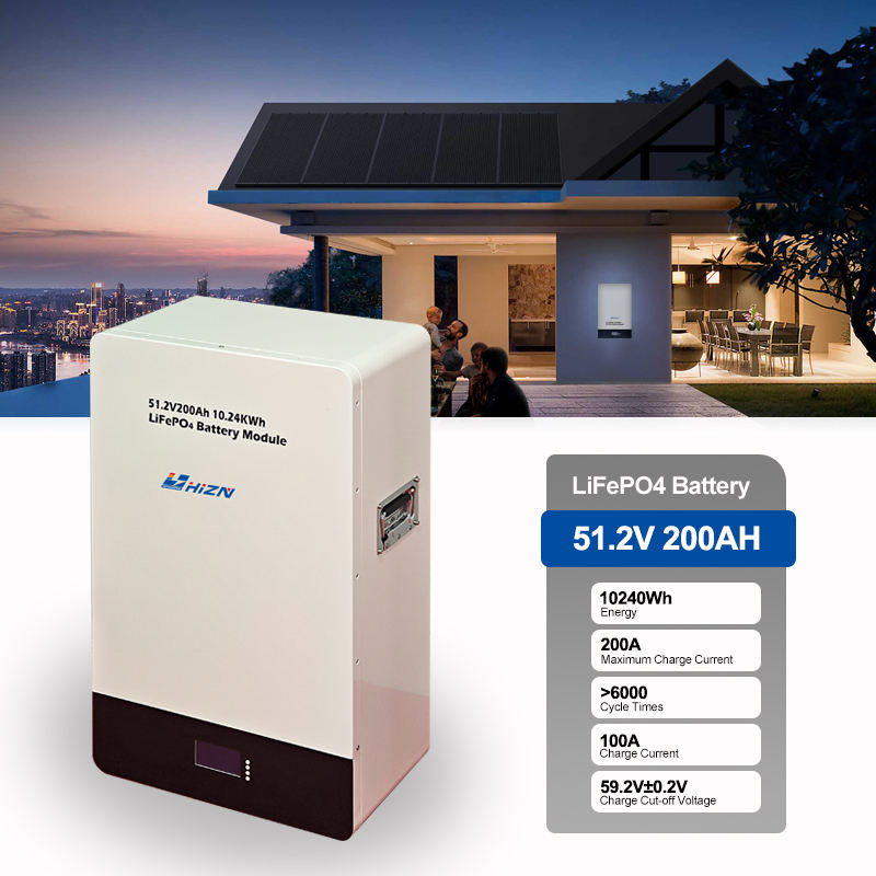 Wall-Mounted 51.2V 200Ah LiFePO4 Battery High Energy Storage Long Cycle Life Built-in BMS for Solar/Home Backup
