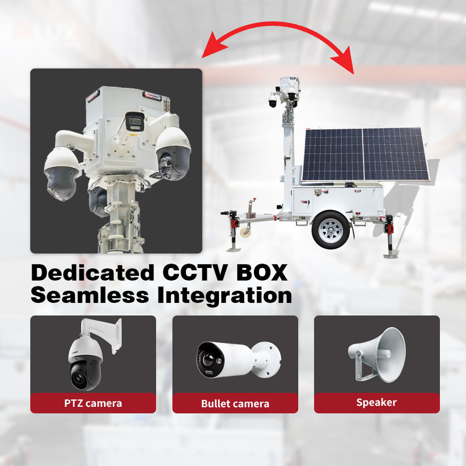 All-Weather HiSOLO Solar CCTV Trailer with IP65 Waterproof Design 1500W Inverter 5-Day Running Time CE/ISO Certified