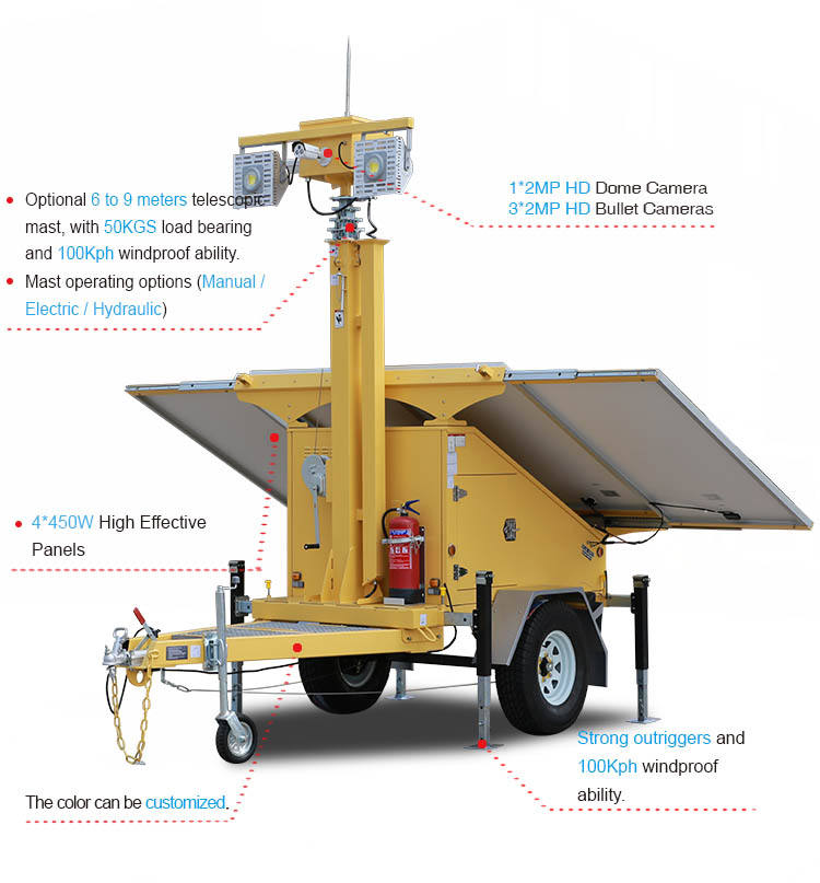 Surveillance Solar Trailer for 4g Security Camera