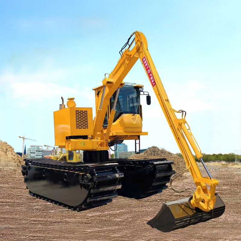 Wide Crawler Structure Amphibious Bucket Dredger Diesel Engine Gearbox Optimized Use Soft Surfaces Riverbeds Swamps Focused
