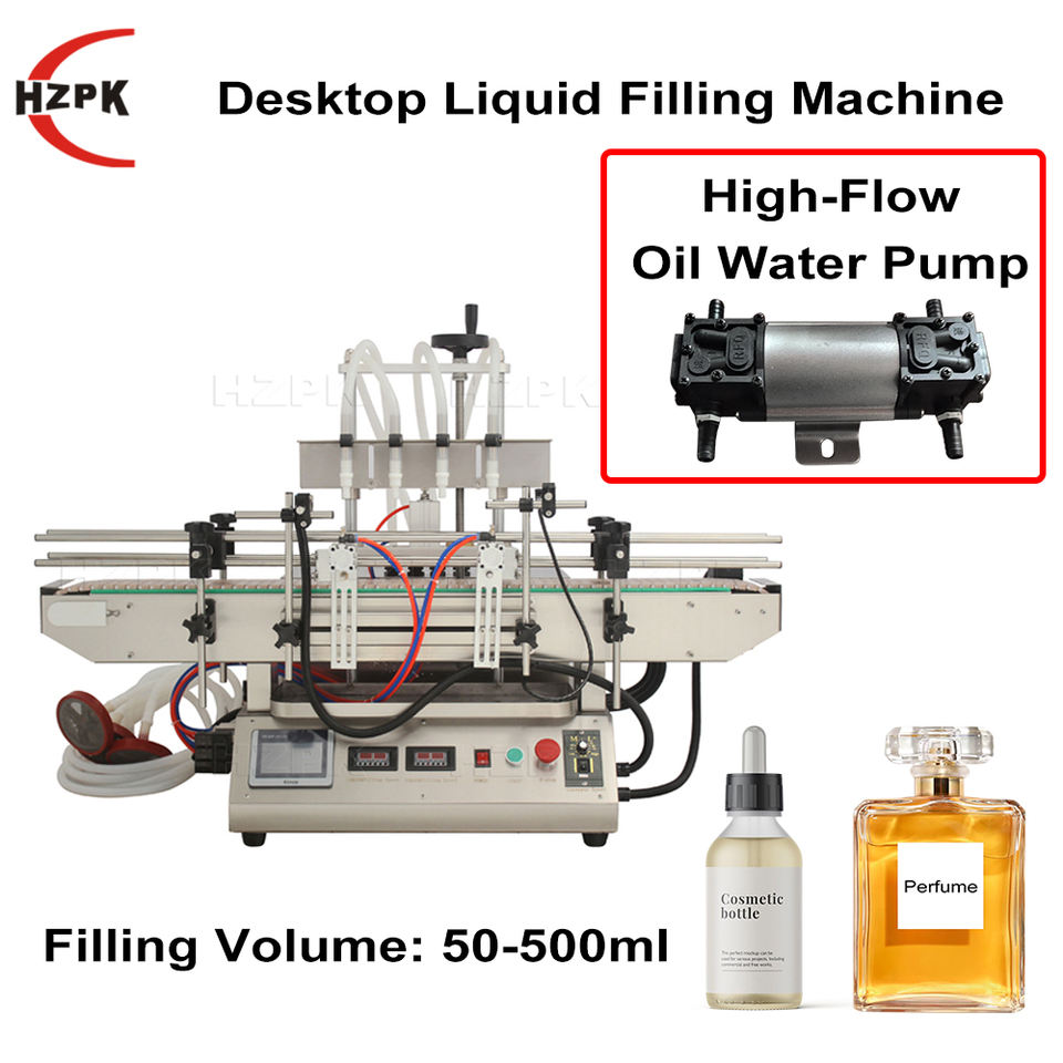 HZPK Fully Automatic 4 Head Liquid Filling Machine Water Bottle Capping Labeling Oil Milk Lotion Energy Drink Filling Machine