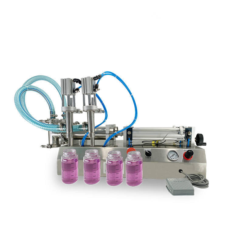 Table Top Double Heads Semi Automatic Liquid Filling Machine for Filling Juice Oil Milk