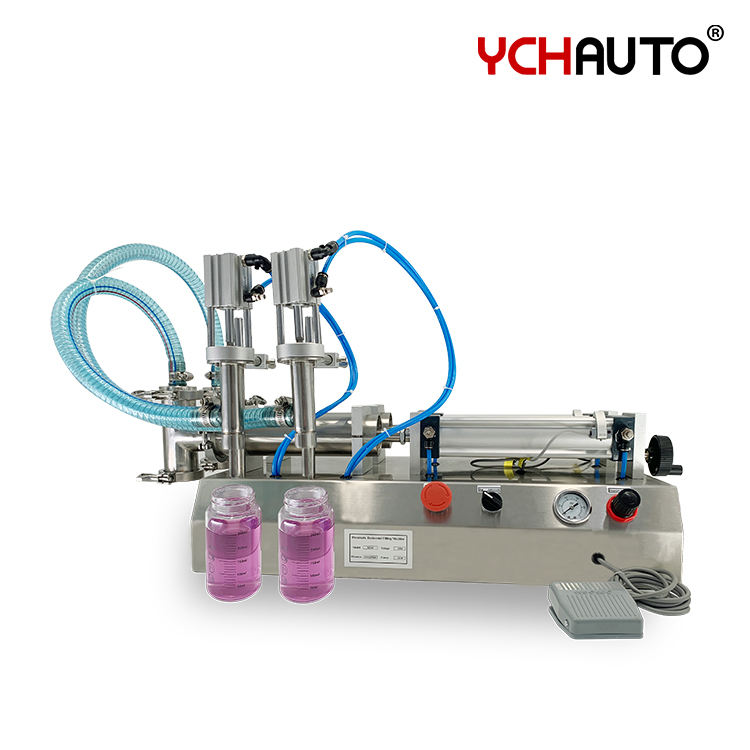 Table Top Double Heads Semi Automatic Liquid Filling Machine for Filling Juice Oil Milk