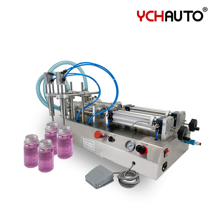 Table Top Double Heads Semi Automatic Liquid Filling Machine for Filling Juice Oil Milk