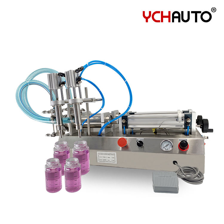 Table Top Double Heads Semi Automatic Liquid Filling Machine for Filling Juice Oil Milk