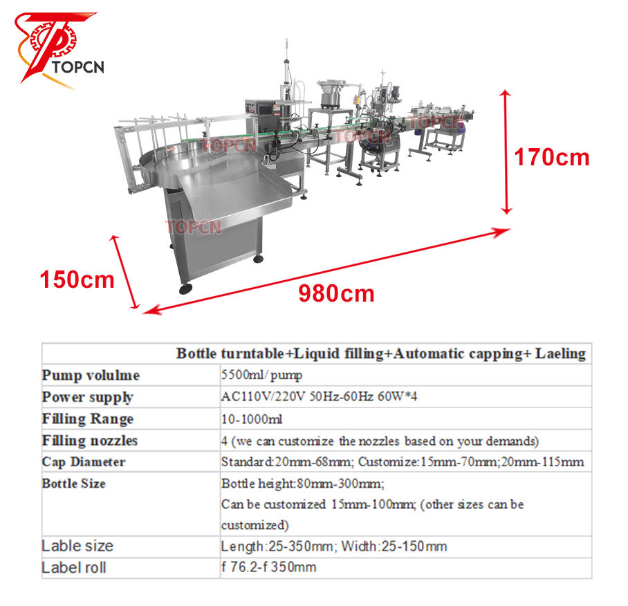 Good Automatic Small Scale Ink Liquor Milk Tea Wine Drops PET Bottle Liquid Filling Capping Double Side Labeling Machine