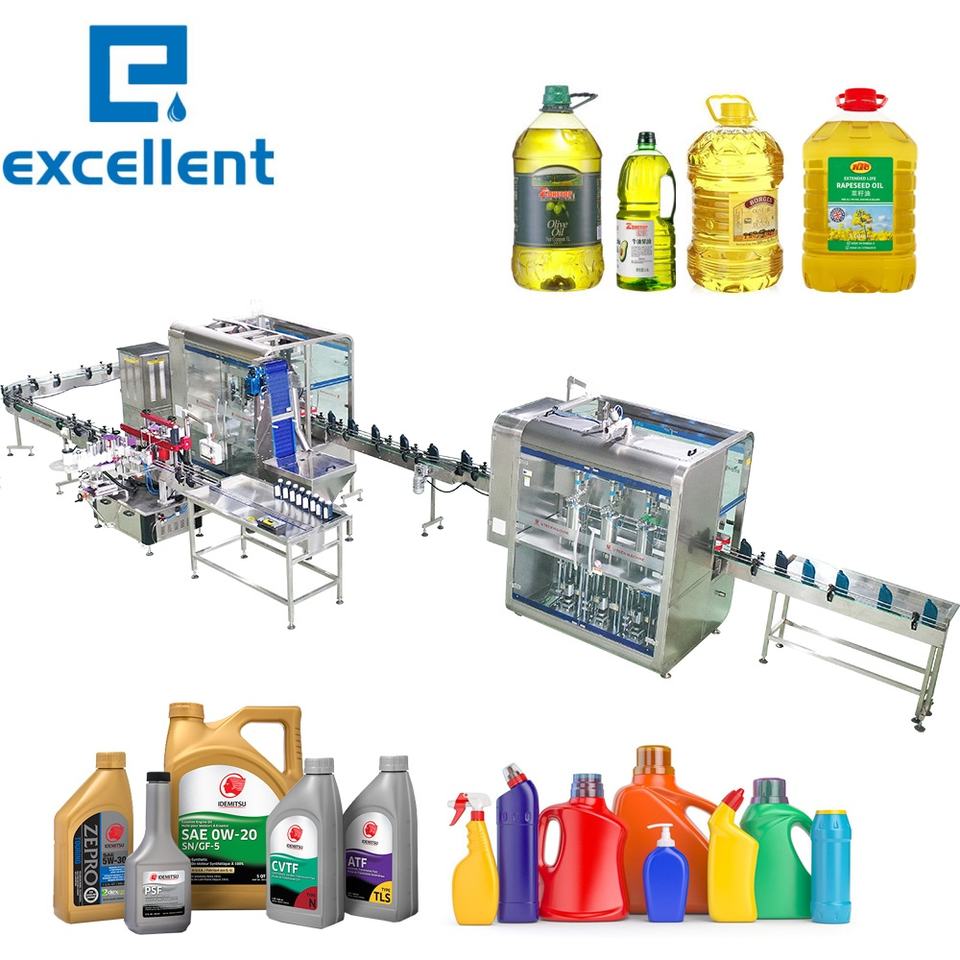 Automatic Electric Motor Engine Oil Bottle Jerrycan Filler Capping Labeling Machine Core Gear PLC Chemical Filling Machines