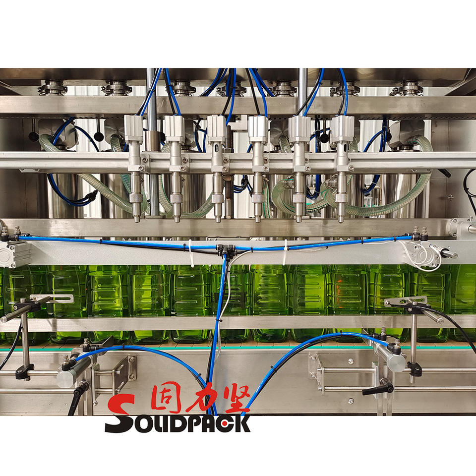 Solidpack 100-1000ml Full Line Paste 12 Nozzle Automatic Linear Gravity Overflow Filling Machine for Pesticide Chemical Liquid