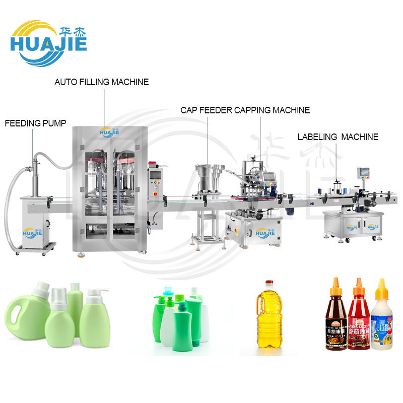 HUAJIE 4 Filling Nozzles Cosmetic Liquid Shampoo Soap Detergent Machine Fully Auto Filling and Capping Machine Filling Line