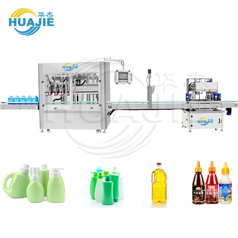 HUAJIE 4 Filling Nozzles Cosmetic Liquid Shampoo Soap Detergent Machine Fully Auto Filling and Capping Machine Filling Line