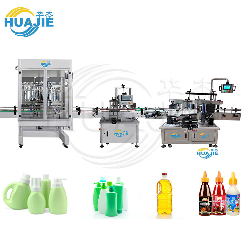 HUAJIE 4 Filling Nozzles Cosmetic Liquid Shampoo Soap Detergent Machine Fully Auto Filling and Capping Machine Filling Line