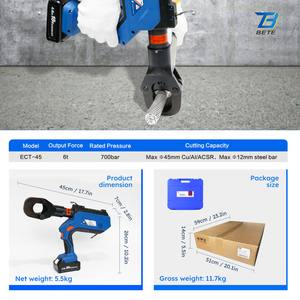 ECT-45 Intelligent LCD 6T 45mm Cable Industrial Battery Powered Electrical Hydraulic Cutting Tool