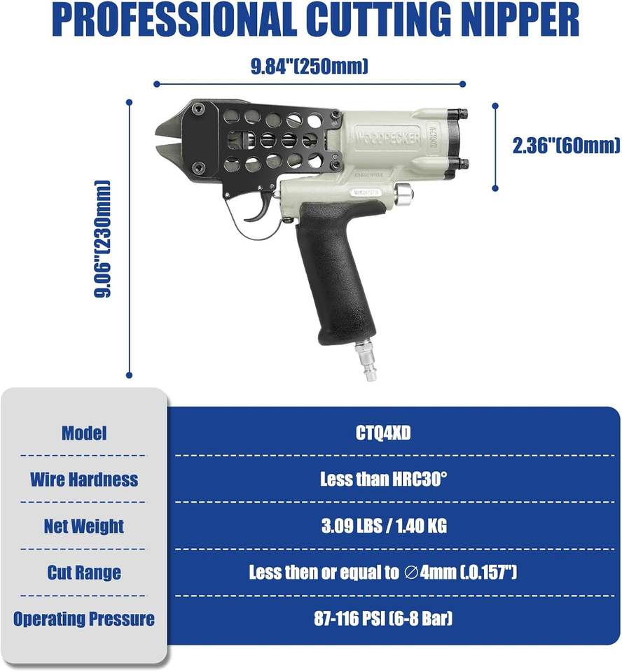 CTQ4XD Pneumatic Wire Cutter Air Powered Shear for 4mm Steel Wire, Labor-Saving Industrial Cutting Tool