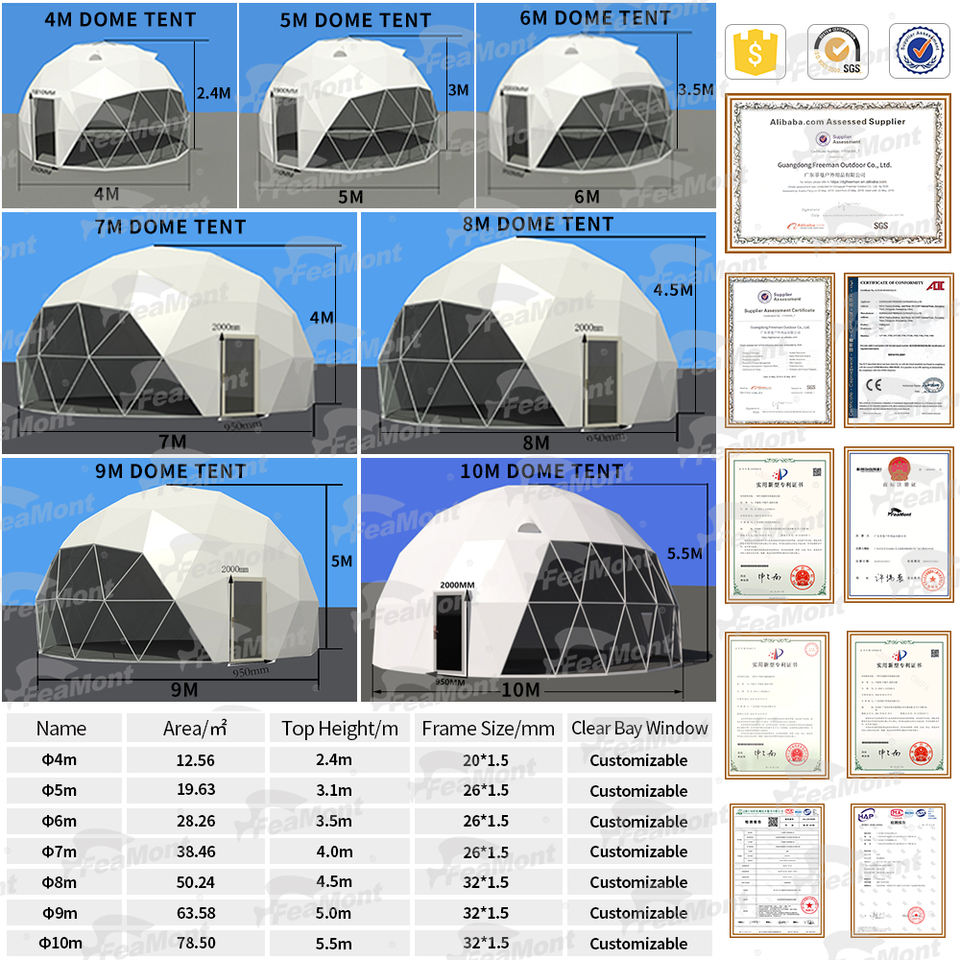 FEAMONT Customized Diameters Outdoor Geodesic Dome House Clear Greenhouse Domes Glamping Events Tent