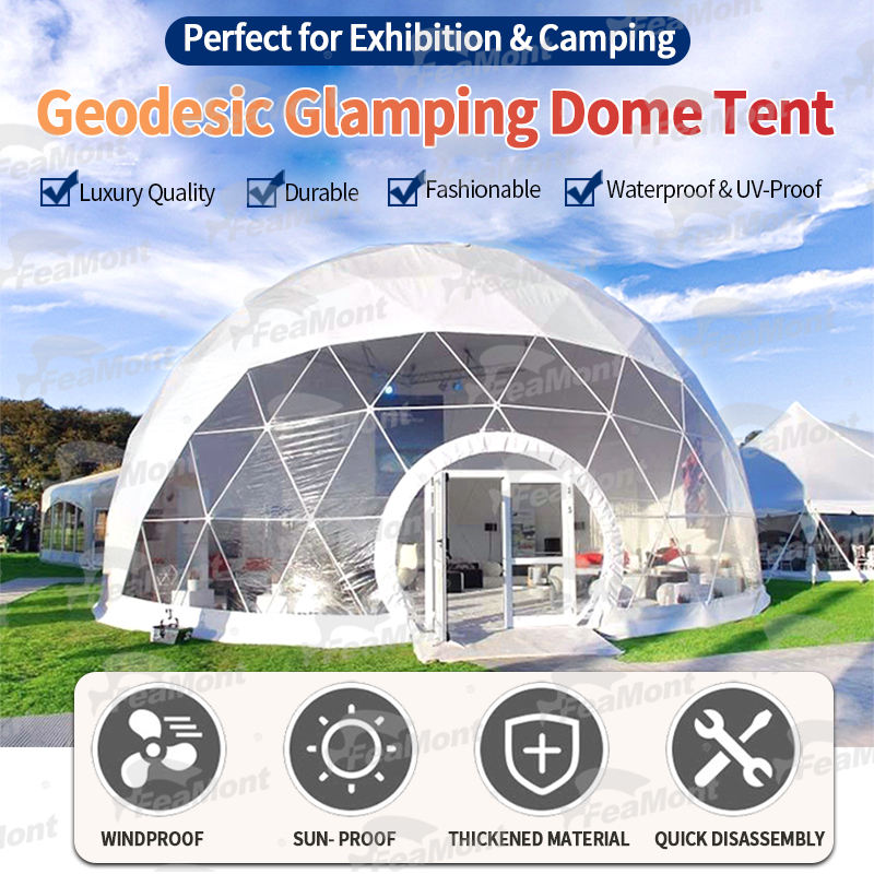 FEAMONT Customized Diameters Outdoor Geodesic Dome House Clear Greenhouse Domes Glamping Events Tent