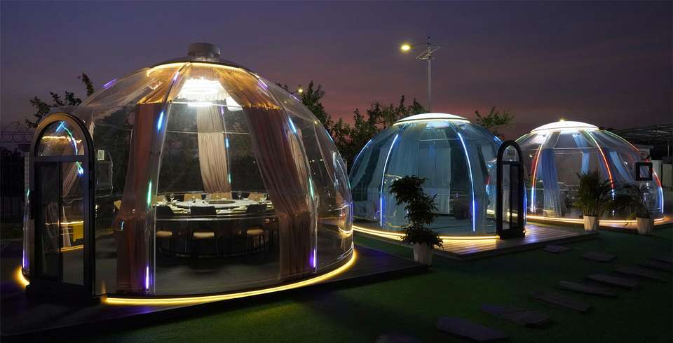 Foldable Pc Cabins Super Bubble Dome Tent Inflatable Geodesic Dome Sunroom Glamping Igloo Tent Capsule Hotel Star Room
