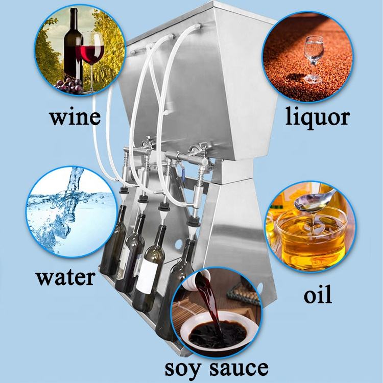 Table Top Juice Spirits Drinks Filler 4 Spout Gravity Manual Beer Bottle Filling Machine