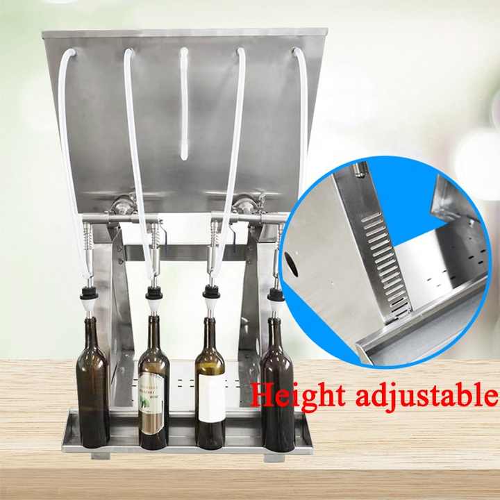 Table Top Juice Spirits Drinks Filler 4 Spout Gravity Manual Beer Bottle Filling Machine
