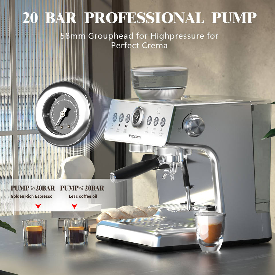 Empstorm Electric 21M Professional Espresso Coffee Machine with Grinder for Barista Office Household Use